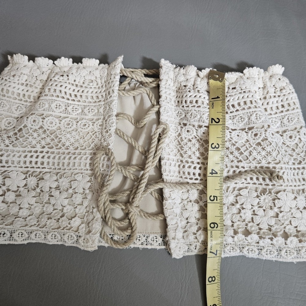 Just Bee Queen Ivory Crochet Lace 2-Piece Set Bandeau Top & Fringed Maxi Skirt M - Picture 8 of 14